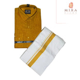 Gold men's shirt and dhoti set - MIRASILKS Gold men's shirt and dhoti set